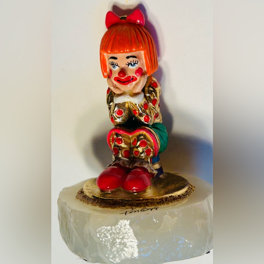 RARE Ron Lee Little Thinker Clown Figurine 24 Kt Gold Signed Marble Base